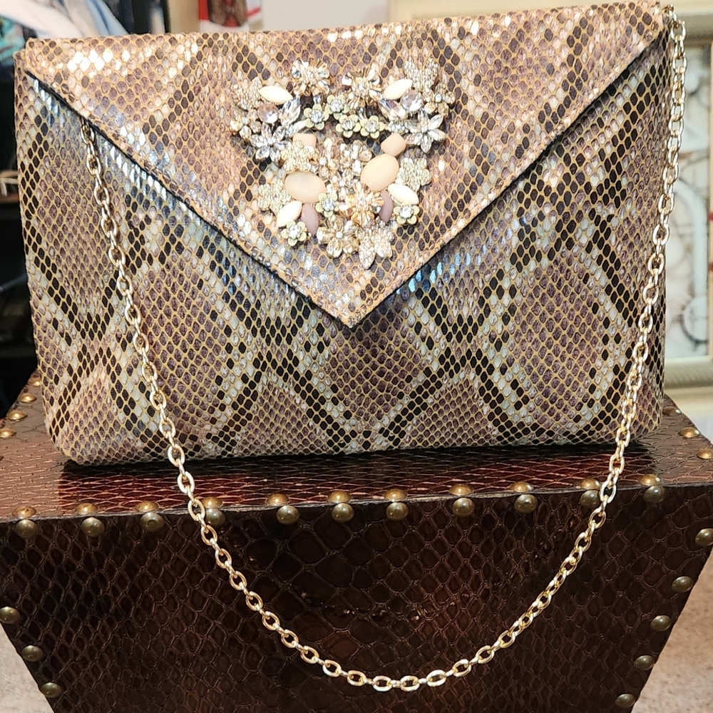 Gianni Bini Snake Skin Pattern Feel Clutch Handbag
